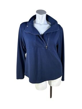 Chaps Navy Half-Zip Pullover Top Long Sleeve with High Collar in Cotton Blend XL